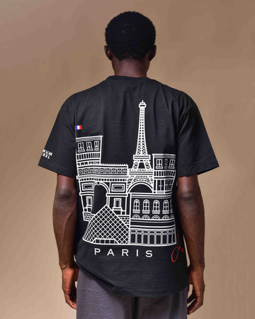 Black. Eiffel tower Paris T-shirt design. Unisex